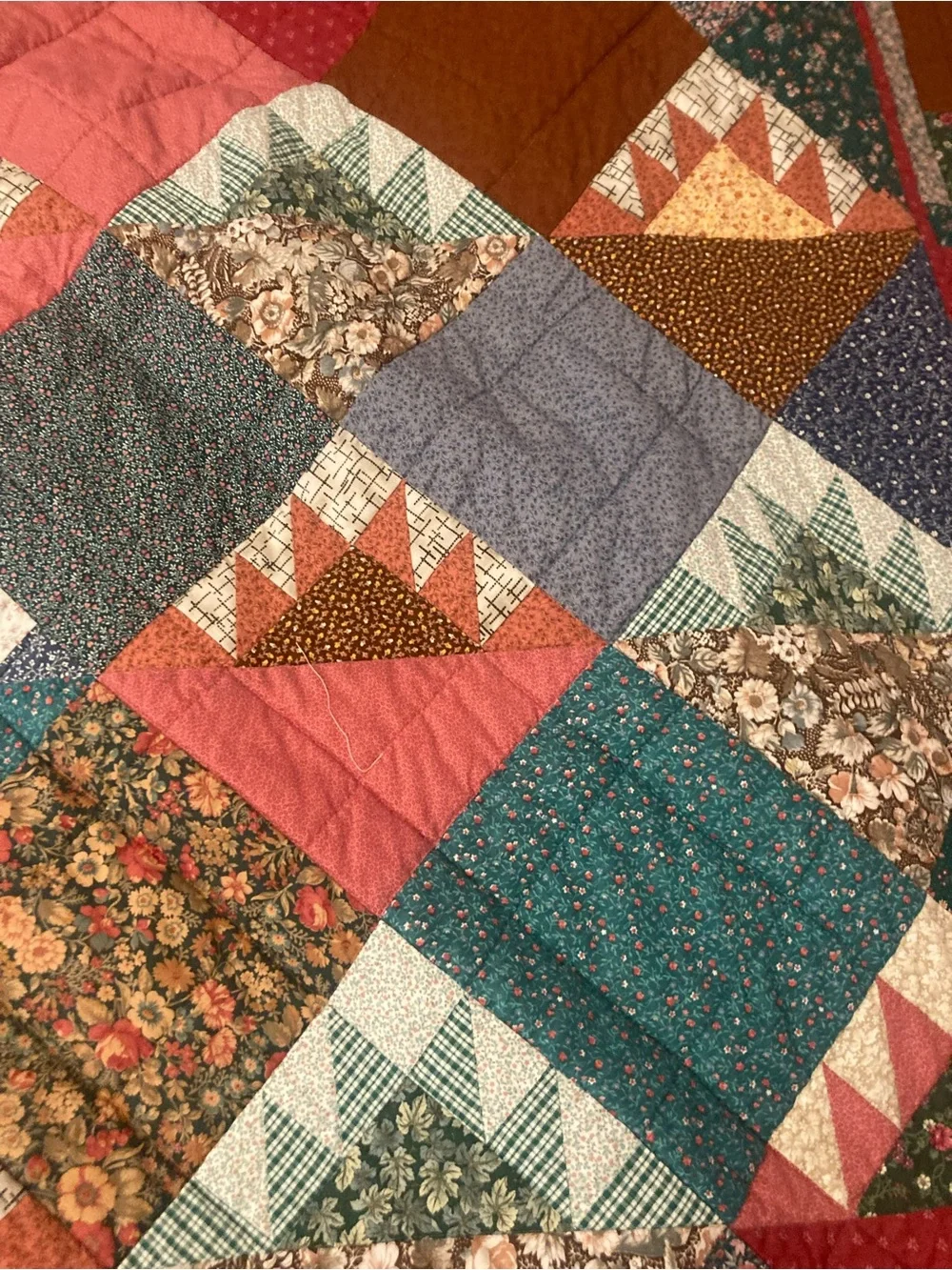HANDMADE Multicolored Flower Basket Quilt/Wall Hanging 57x80